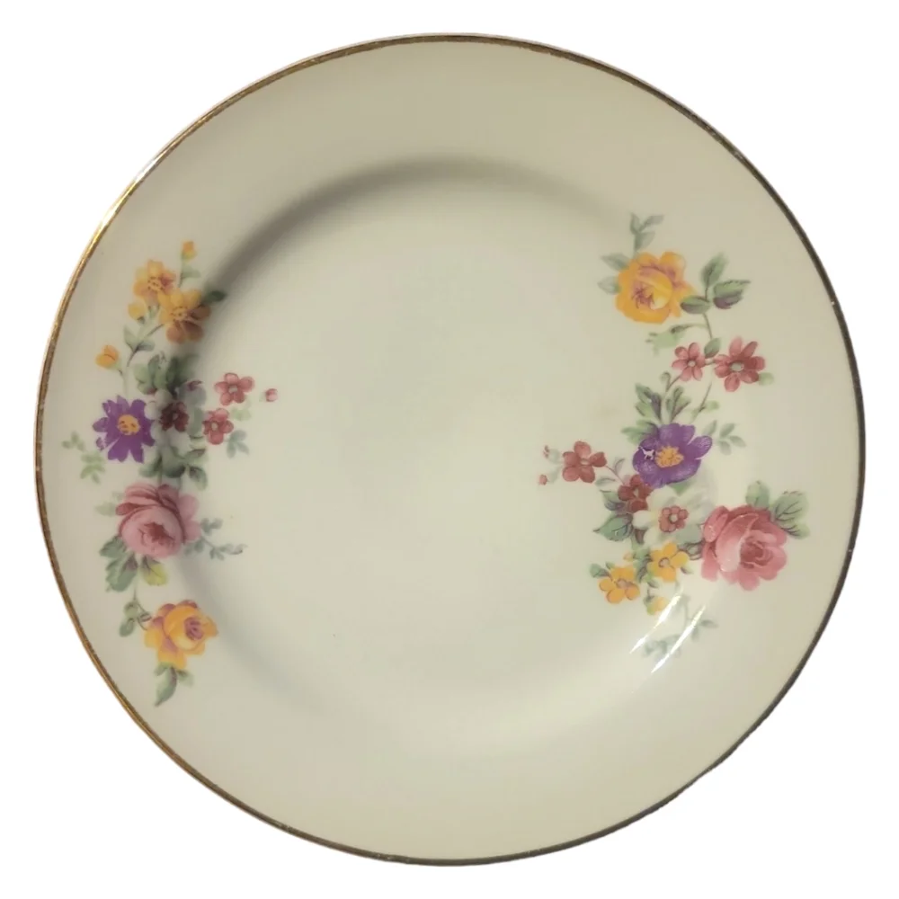 1 Vtg Edwin Knowles Bread & Butter Plate Gold Trim Flowers